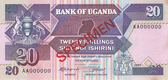 Uganda 20 Shilling 1987 p.29a Specimen XF